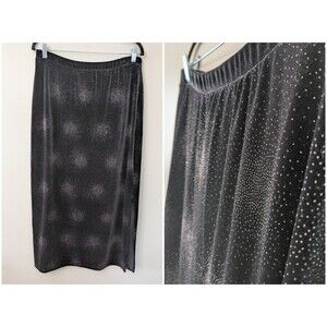 Vtg 90s Y2K Black Velvet Maxi Skirt L Whimsigoth Witchy Fairy Grunge Side Slit